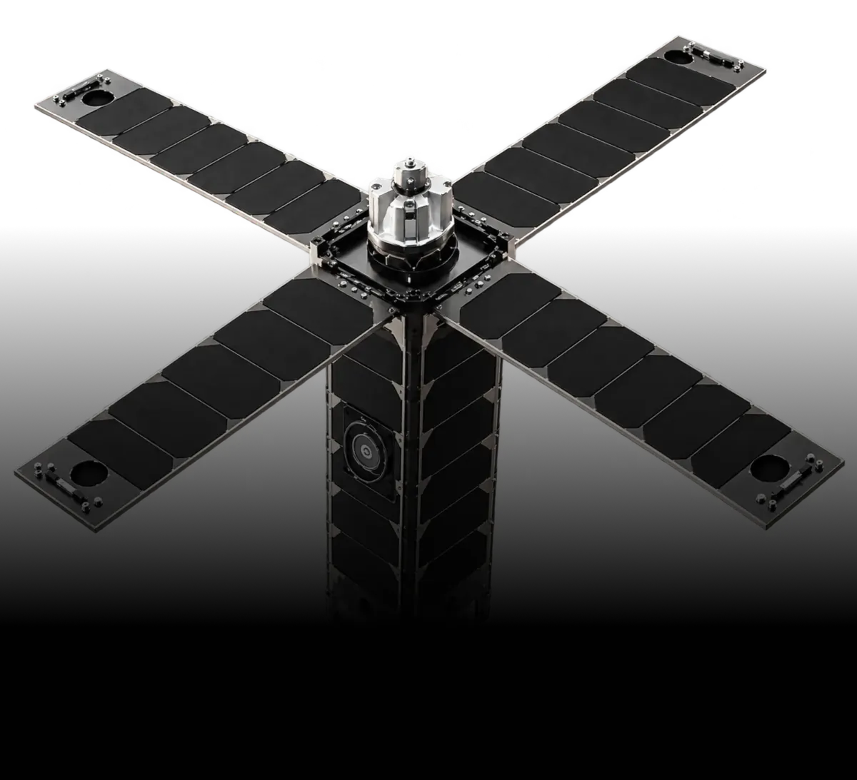 Spacemanic satellite bus with four deployed solar panels